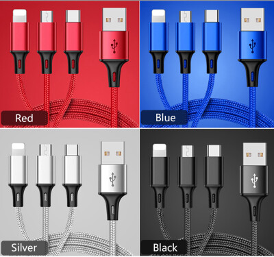 

High-quality Nylon Braided Type-C Lightning Micro USB Data Cable 3 in 1 Fast Charge Stable Data Transmission Charging Cable for iP