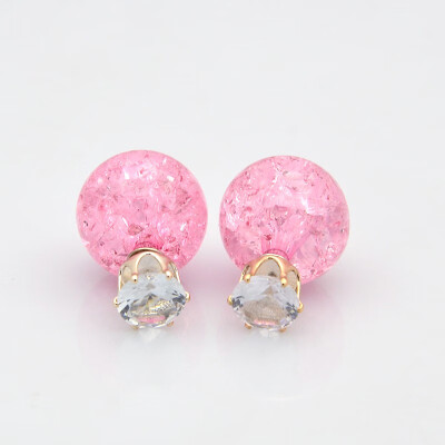 

Acrylic Crackle Ball Double Sided Ear Studs with Iron Finding&Crystal Rhinestone PearlPink Ball 15mm Pin 05mm