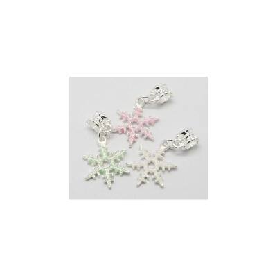 

Alloy European Dangle Beads with Enamel Christmas Style Snowflake Silver Metal Color MixedColor Size about 36mm long