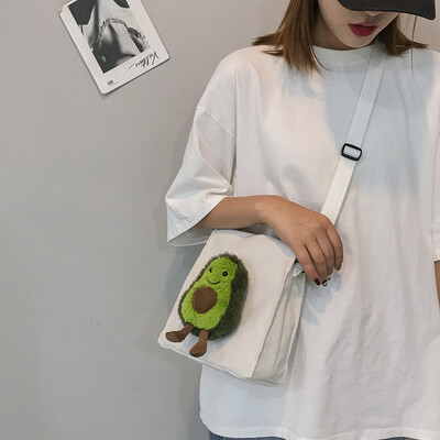 

Small bag canvas bag woman single shoulder oblique satchel college students summer 100 Korean version of Japanese avocado ins