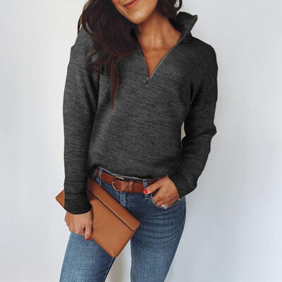 

Fashion Women Autumn Solid Color Hoodie Stand Collar Long Sleeve Zipper Casual Streetwear Pullover Outerwear