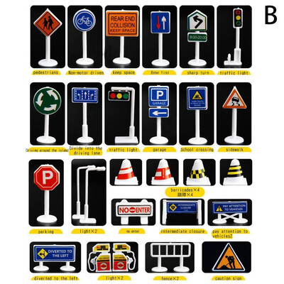 

〖Follure〗28 Pcs Car Toy Accessories Traffic Road Signs Kids Children Play Learn Toy Game