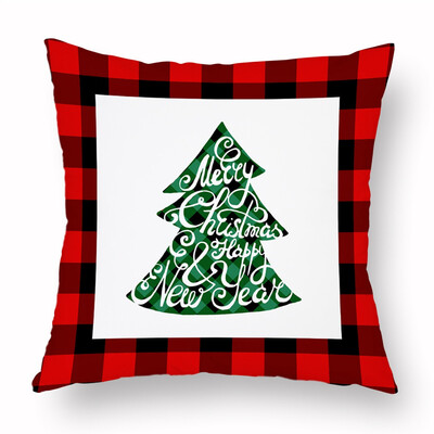 

Merry Christmas Elk Christmas Tree Snowflake Plaid Pillow Covers Holiday Sofa Throw Cushion Case Xmas Decor