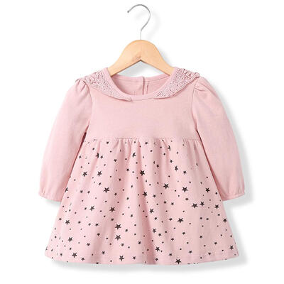 

Girls Baby Crocheting O-Neck Long Sleeve High Waist Dress Stars Print Tops