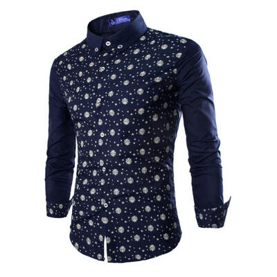 

Autumn And Winter New Mens Shirts European And American Style Casual Fashion Stars Print Long-sleeved Shirt Camisa