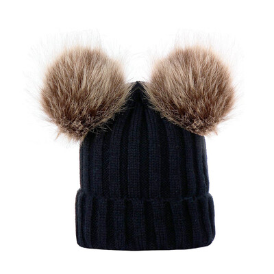 

Winter Warm Women Knitted Crochet Wool Hat Double Hair Ball Earmuffs Caps Infant Toddler Kid Cute Hairball Beanie Cap