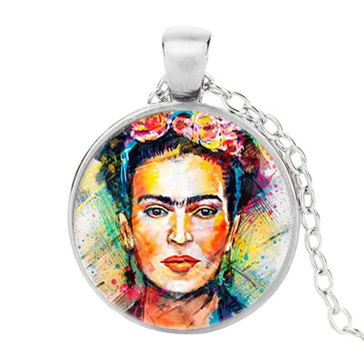 

Fri-da Kah-lo Gemstone Necklace Velvet Self Portrait Pattern Woman Jewelry Art Pendant