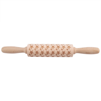 

Greensen 355cm Embossed Stars Pattern Wooden Rolling Pin Baking Cookies Decorative Dough Roller Mold