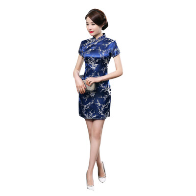 

Chinese Women Plum Blossom Bridesmaid Short Sleeve Split Mini Evening Dress