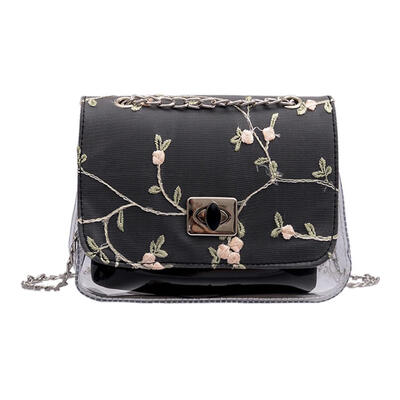 

Elegant Clear Floral Flap Shoulder Handbags Women Crossbody Lace PVC Bags