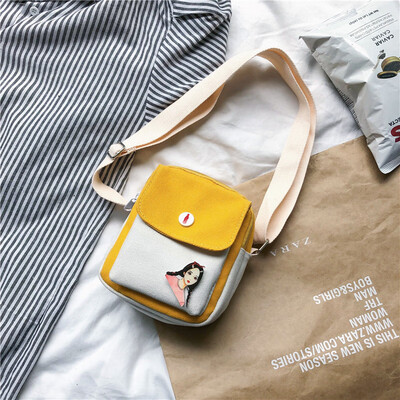 

Small BAG canvas bag lady one shoulder slanting bag leisure Baitao ins harbor chic wind collision color bag