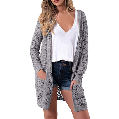 

Toponeto Womens Hooded Long Sleeve Knitwear Open Front Cardigan Sweaters Outerwear