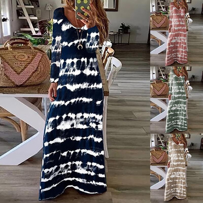 

2019 speed sells Amazon explosion models European&American womens fashion print long-sleeved striped dress large size skirt g