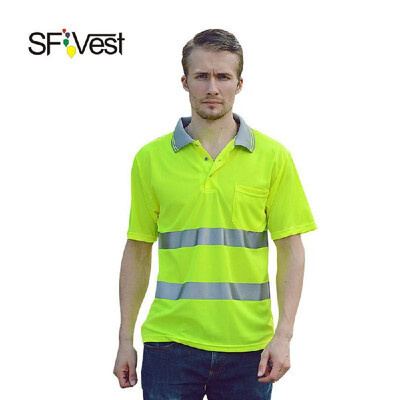

SFVest Safety Reflective Shirt High Visible Short Sleeve Pocket T-Shirt Silver Reflective Tapes Mens Moisture Wicking Safety Shir
