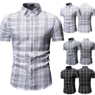

Mens Summer Casual Dress Shirt Checks Short Sleeve Fashion T Shirts Tops