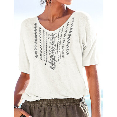 

Nomeni Womens Summer Casual V Neck Short Sleeve Printed Casual T Shirt Top Blouse