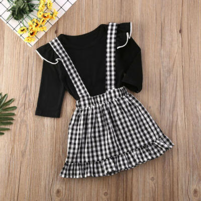 

UK Stock Infant Baby Girls Kids Romper Plaid Strap Dress Cotton Outfit Clothes