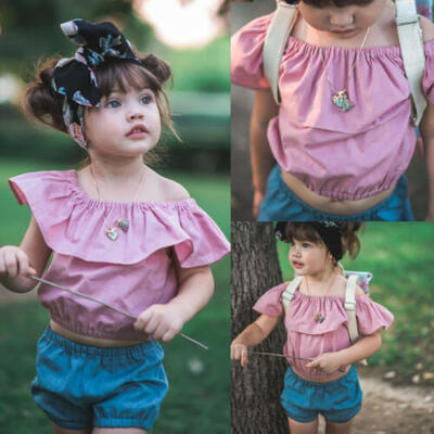 

Newborn Baby Girl Infant Off Shoulder Tops Shorts Pants 2Pcs Set Outfit Clothes