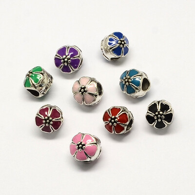 

Alloy Enamel Flower Large Hole Style European Beads Antique Silver Mixed Color 10x11mm Hole 4mm