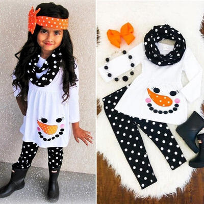 

Toddler Kids Baby Girls Snowman Tops Dress Dot Pants Leggings Outfits Xmas Set