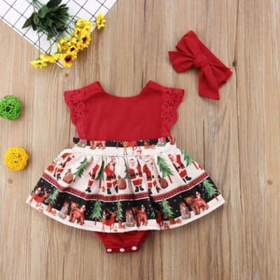 

Christmas Santa Newborn Baby Girls Red Lace Xmas Party One Piece Romper Dress