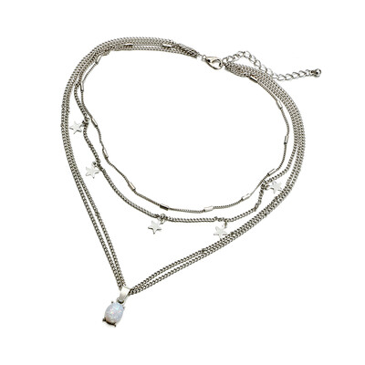 

Tocona Fashion Bohemia Star Shinny Stone Pendant Silver Chain Necklaces Multi Layered Charm Necklace Jewelry Accessories 3607