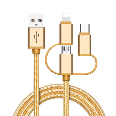 

High Speed Nylon Braided Fast Charging 3 in 1 USB Charger Cable for iPhone Android Type C Smartphones