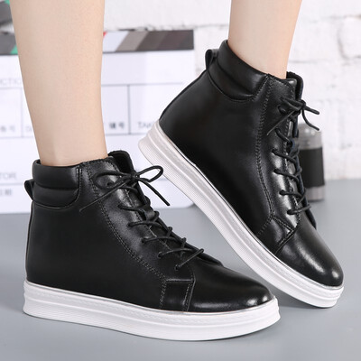 

Winter new high-top shoes female Korean version of the cotton boots flat shoes Gaobang shoes casual leather wild womens shoes