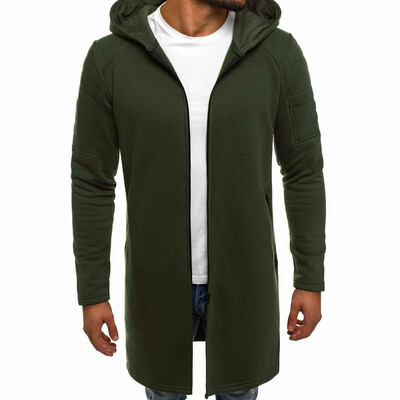 

Toponeto Men Splicing Hooded Solid Trench Coat Fold Cardigan Long Sleeve Outwear Blouse