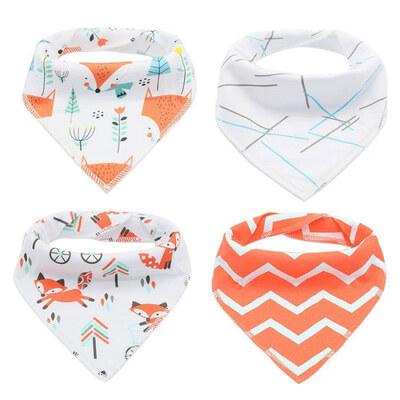 

Baby Cartoon Waterproof Eating Clothes Bib Colorful Bibs Baby Boy Girl Cotton Bib Triangle 6-24M 4 Pieces