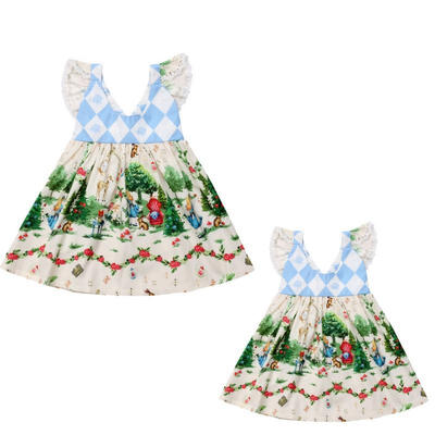 

New Kids Baby Girls Christmas Cartoon Flying Sleeves Princess Party Tutu Dress