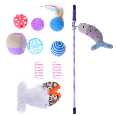 

10pcsSet Fish Bell Ball Cat Rod Stick Cat Catcher Teaser Interactive Toys