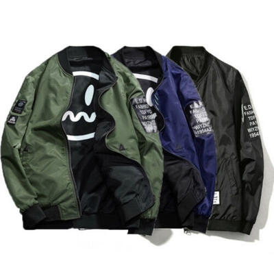 

USA Mens Reversible Baseball Bomber Flight Jackets Coats Stand Collars Full Zip