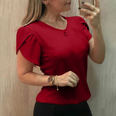 

Starmoon Womens Summer Short Sleeve Shirt Solid O-neck Casual Blouse Tops