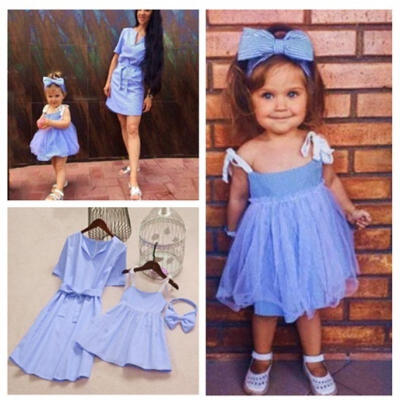 

Summer blue&white striped mother&daughter dress skirt