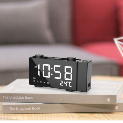 

6 Inch Digital FM Projection Radio Alarm Clock 4 Brightness Adjustment 3 Time Displays Dual Alarm Clock with Snooze Thermometer Cl