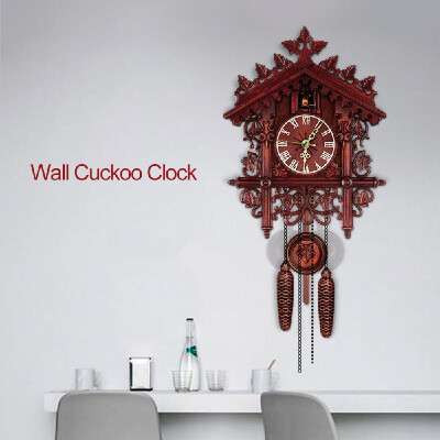 

Vintage Wooden Wall Cuckoo Clock Swinging Pendulum Wood Hanging Crafts Decoration for Home Restaurant Living Room