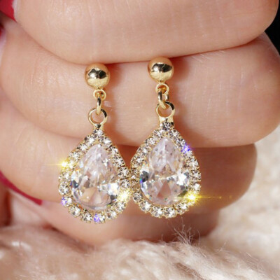 

Korean Version Fashion Jewelry Water Drop Rhinestone Women Earrings Dangle Ear Drop Jewelry Charm Decor