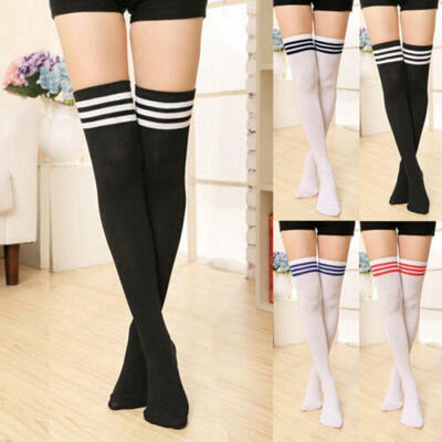 

Women School Girl Sheer Striped Thigh High Stockings Over The Knee Socks