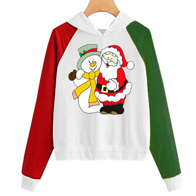 

Tailored Women Christmas Print Hooded Long Sleeves Sweatshirt Hooded Pullover Tops Shirt