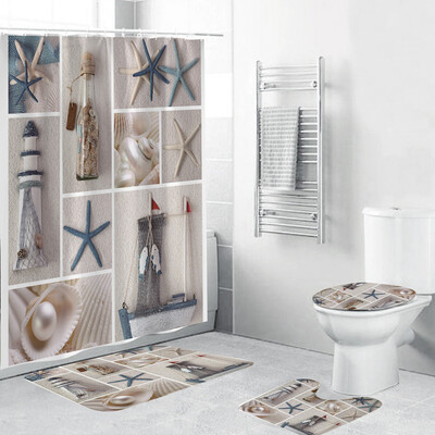 

〖Follure〗4PCS Non Slip Toilet Polyester Cover Mat Set Bathroom Shower Curtain