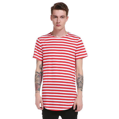 

Summer New Mens Casual Round Hem High Street Striped Long Mens T-shirt