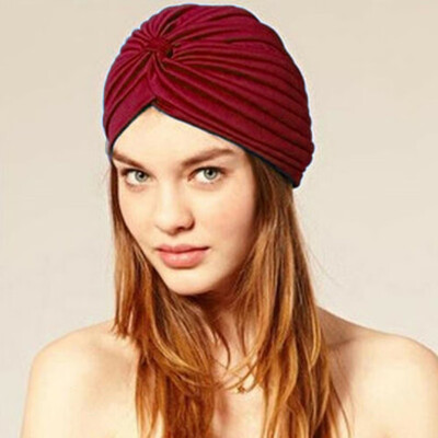 

Women Beanie Muslim Bonnet Indian Pleated Hat Elastic Islamic Chemo Cap Turban