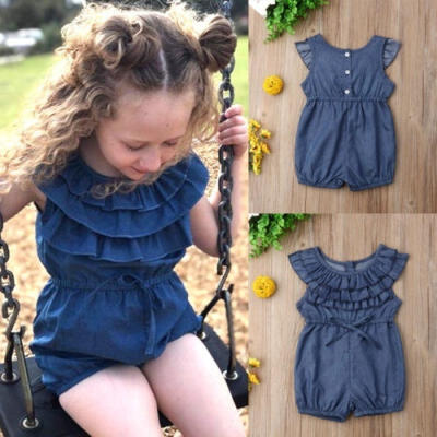 

AU Toddler Kids Baby Girls Ruffle Denim Romper Jumpsuit Outfits Clothes Summer