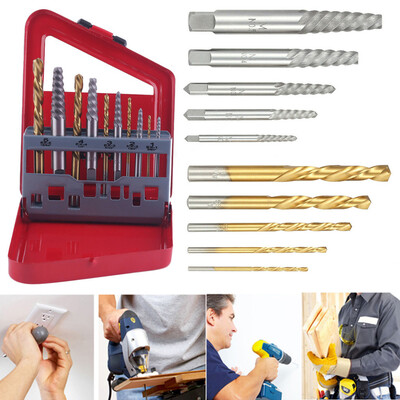 

〖Follure〗Screw Extractor Easy Out Set Left Hand Drill Bits Spiral Flute Broken Screw 10pc