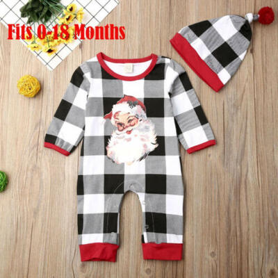 

Newborn Infant Baby Girl Santa Plaid Bodysuit Romper Jumpsuit Christmas Clothes