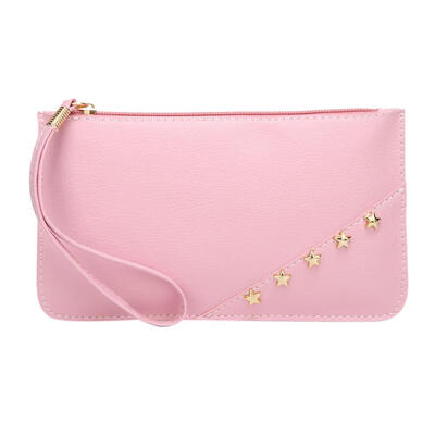 

Stars Women Mini Wristlets Phone Coin Holder PU Leather Long Wallets Clutch