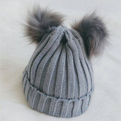 

Baby Hat Winter Crochet Double Pompom Hat Girl Ball Cap kids Knitted Warm Beanie