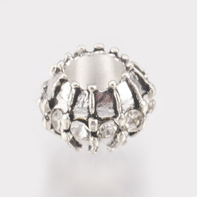 

Antique Silver Plated Alloy European Beads with Rhinestone Large Hole Beads Rondelle Crystal 10x7mm Hole 5mm