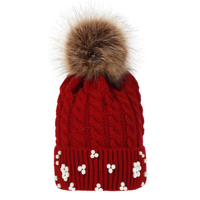 

New Cute Kids Baby Warm Winter Pearl Knit Beanie Fur Pom Pom Hat Crochet Ski Cap